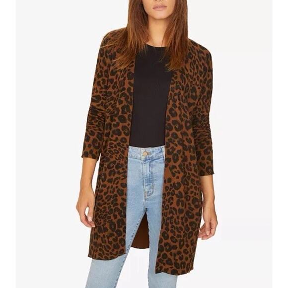 Sanctuary Longline Animal Print Cardigan Sweater Womens XS Open Duster Brown - Picture 1 of 8